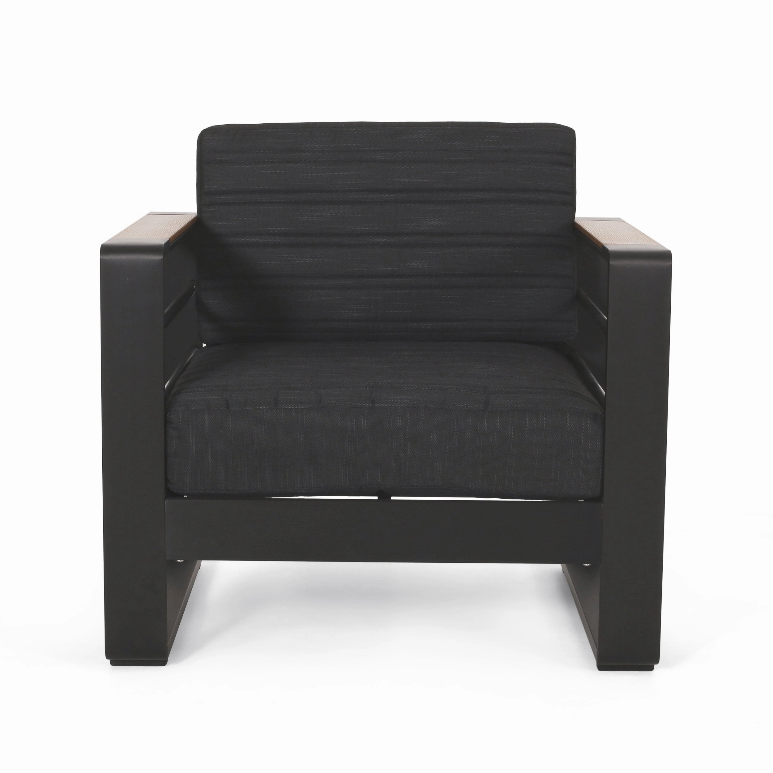 Outdoor Aluminum Club Chairs with Water Resistant Cushions, Set of 2, Dark Gray, Natural, and Black - NH554413