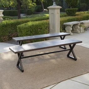 Outdoor Aluminum Dining Bench with Black Steel Frame (Set of 2) - NH984203 stair tread rug, stair mat