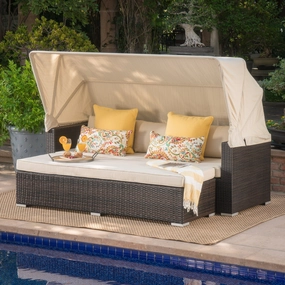 Outdoor Aluminum Framed Wicker Sofa with Water Resistant Canopy - NH091203 cushion cover, soft furnishing