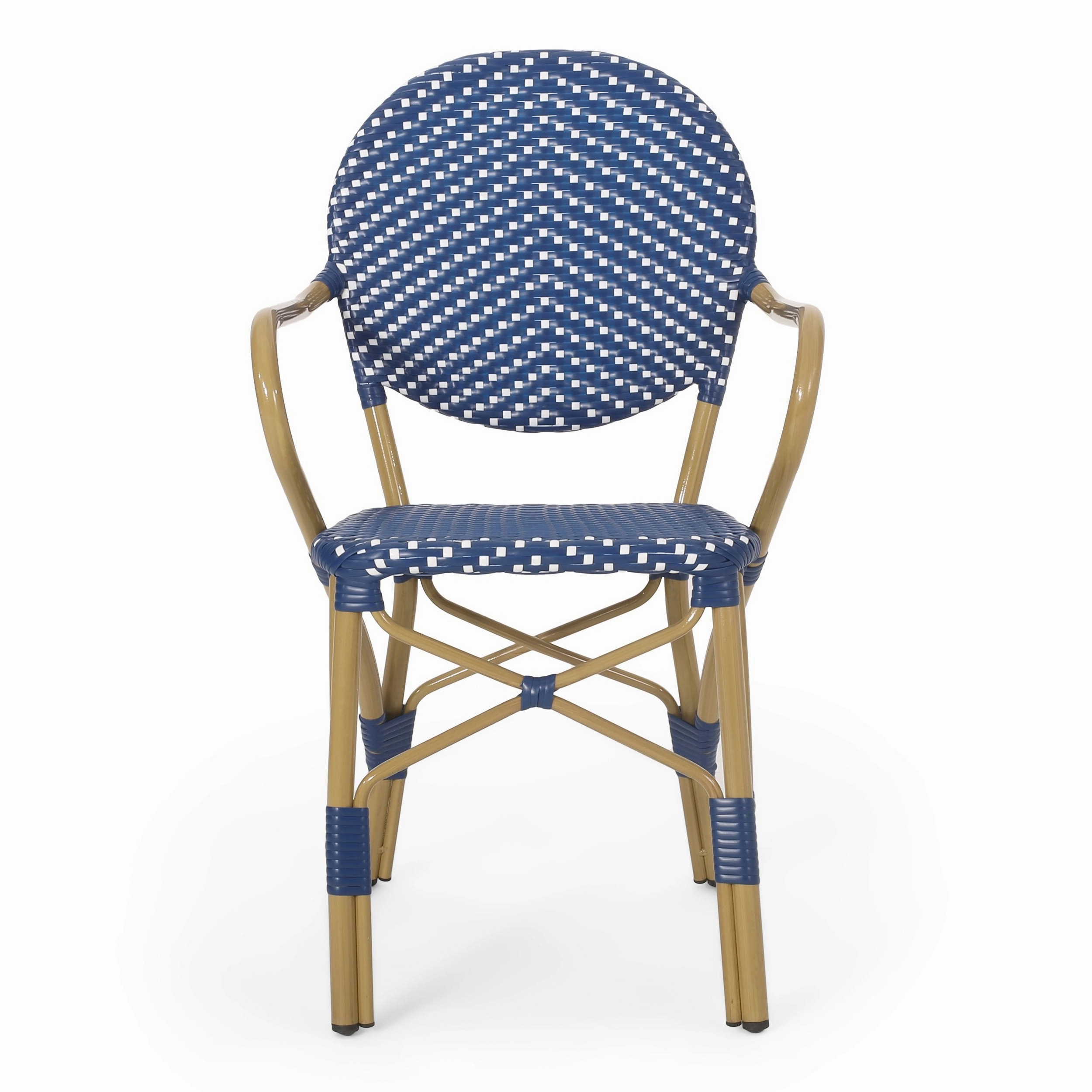 Outdoor Aluminum French Bistro Chairs, Set of 2, Dark Teal, White, and Bamboo Finish - NH144413