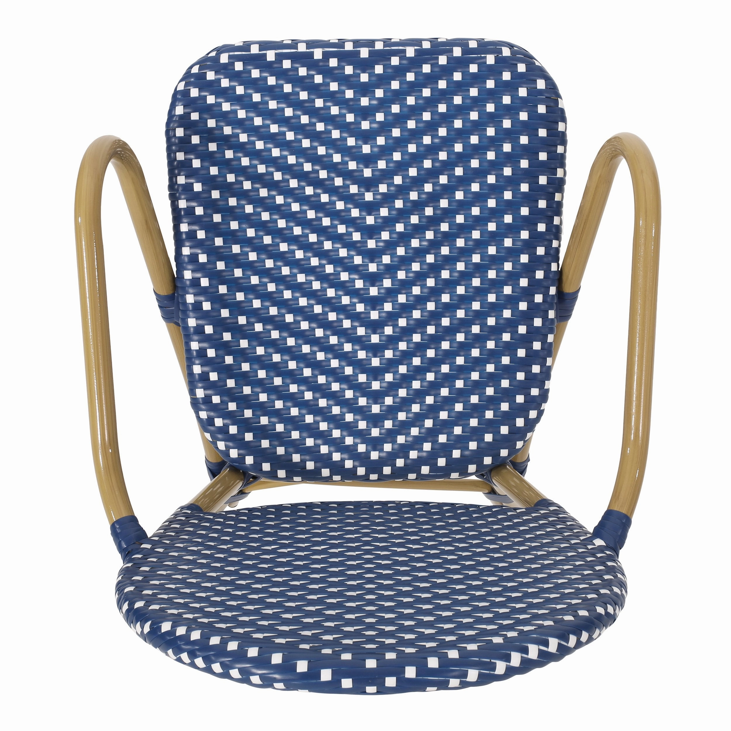 Outdoor Aluminum French Bistro Chairs, Set of 2, Dark Teal, White, and Bamboo Finish - NH144413