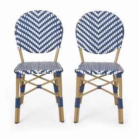 Outdoor Aluminum French Bistro Chairs, Set of 2, Navy Blue, White, and Bamboo Finish - NH044413 chandelier, pendant light
