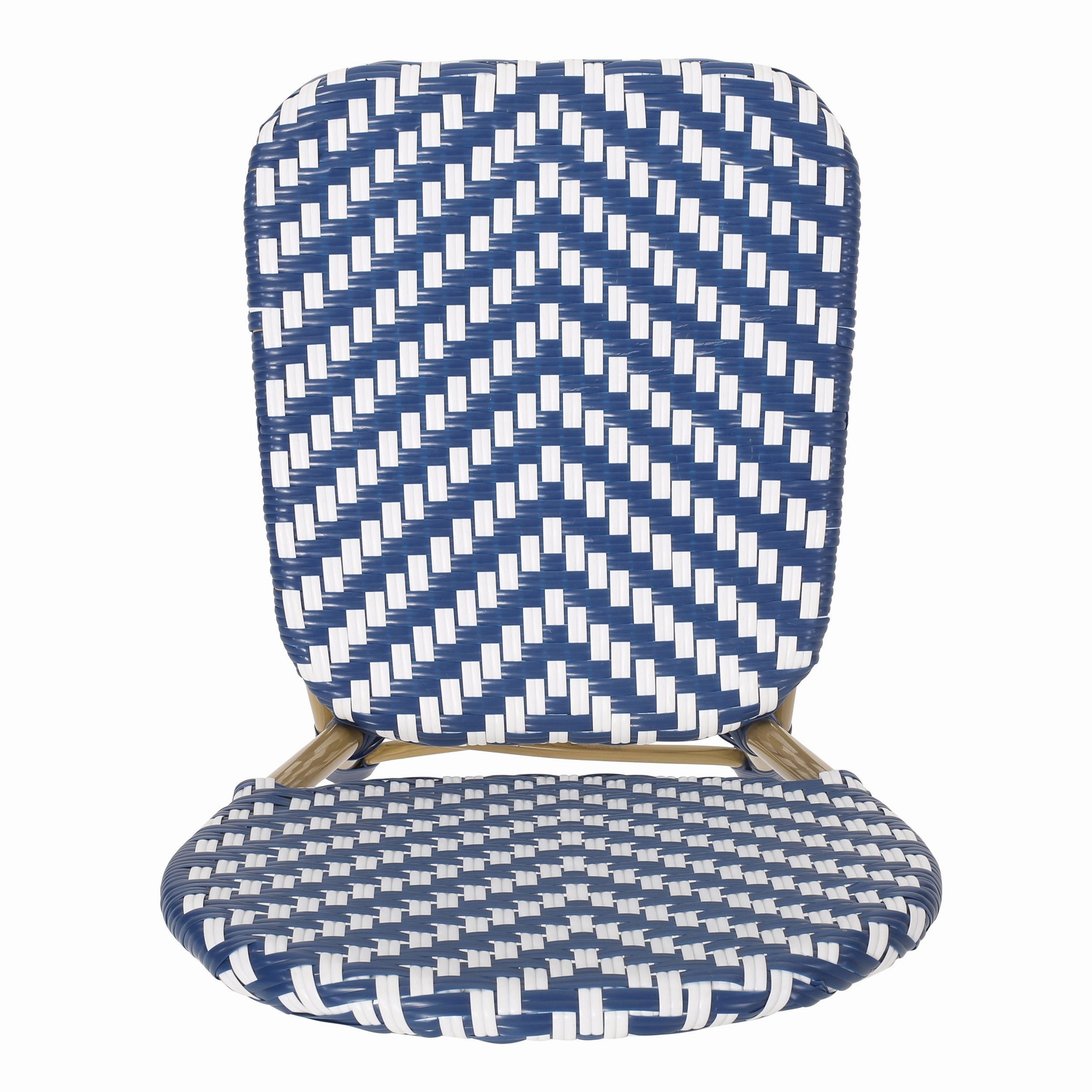 Outdoor Aluminum French Bistro Chairs, Set of 2, Navy Blue, White, and Bamboo Finish - NH044413
