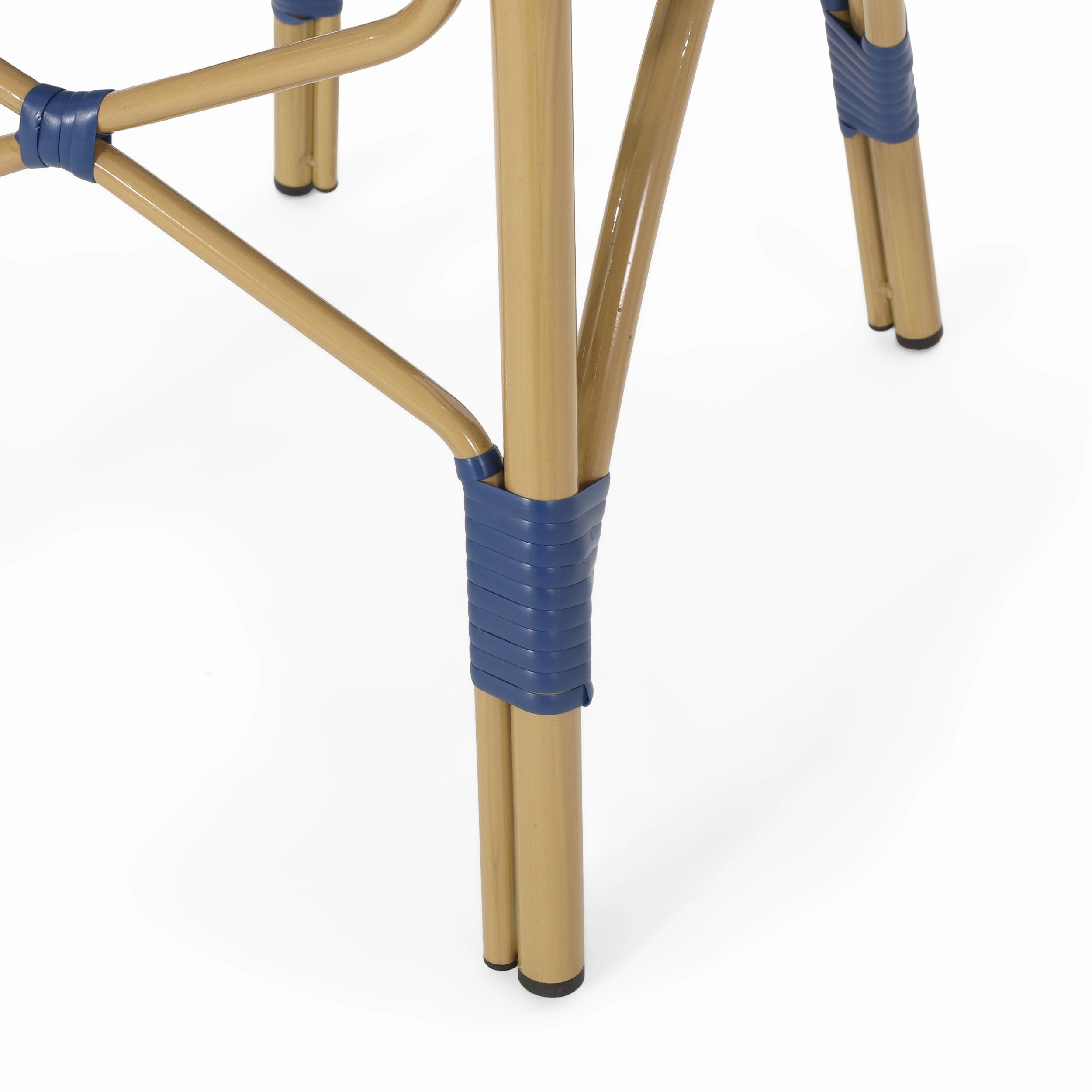Outdoor Aluminum French Bistro Chairs, Set of 2, Navy Blue, White, and Bamboo Finish - NH044413