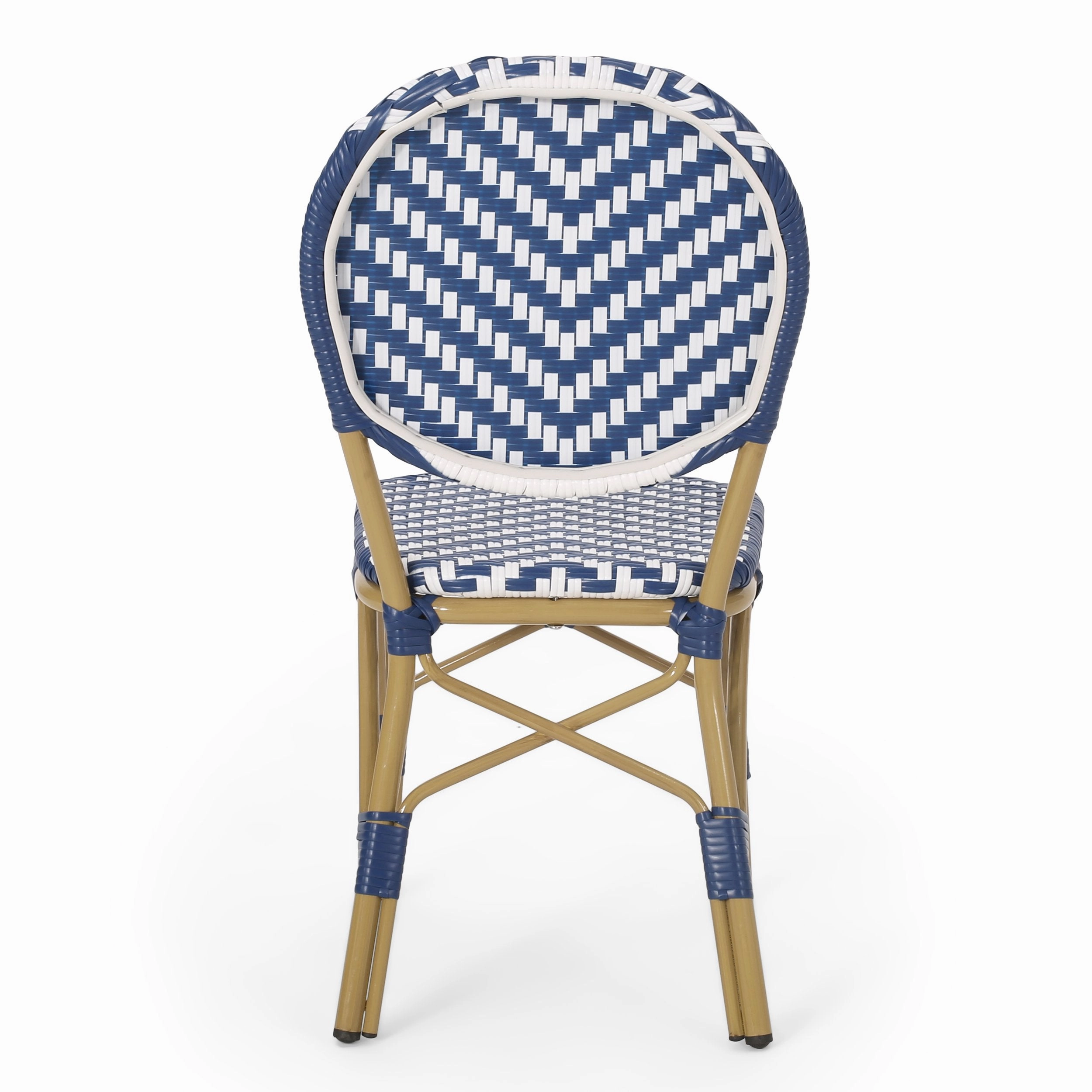 Outdoor Aluminum French Bistro Chairs, Set of 2, Navy Blue, White, and Bamboo Finish - NH044413