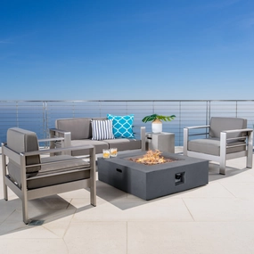 Outdoor Aluminum Khaki Chat Set w/ Fire Table - NH916003 cushion cover, soft furnishing