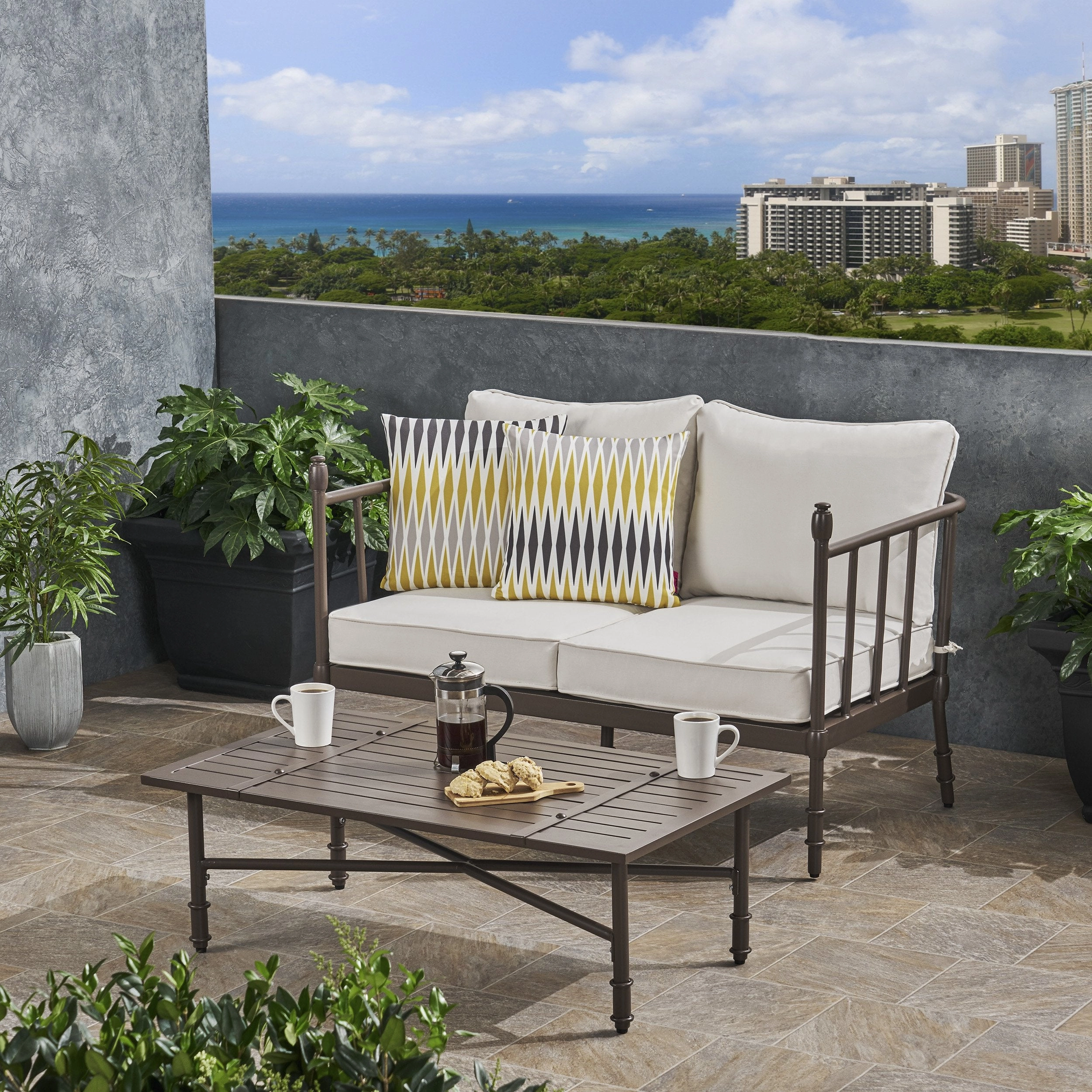 Outdoor Aluminum Loveseat and Coffee Table with Cushions - NH280903 clothes rack, garment rack