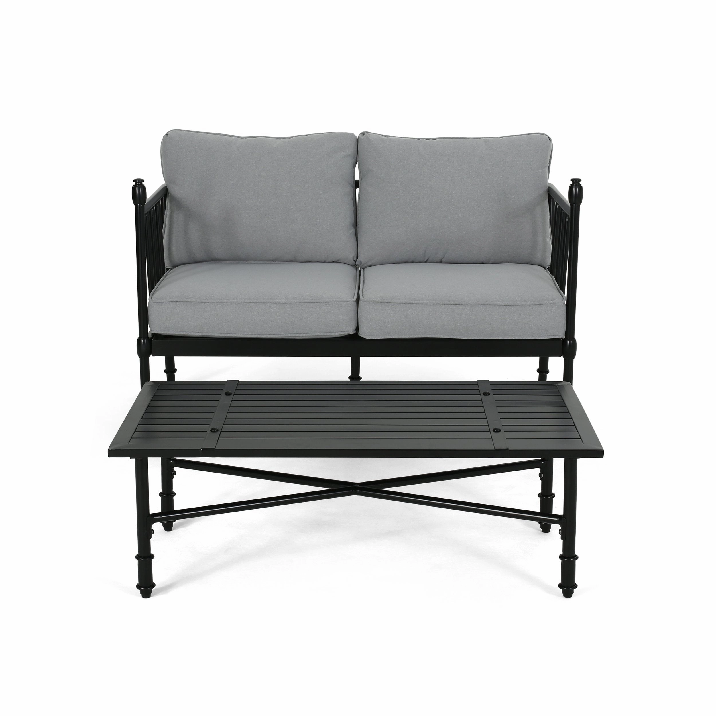 Outdoor Aluminum Loveseat and Coffee Table with Cushions - NH280903