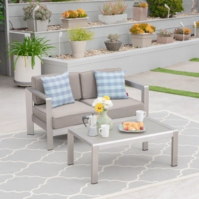 Outdoor Aluminum Loveseat and Tempered Glass-Topped Coffee Table - NH564603 clothes rack, garment rack
