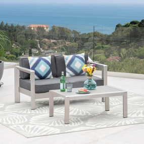 Outdoor Aluminum Loveseat and Tempered Glass-Topped Coffee Table, Silver and Gray - NH664603 clothes rack, garment rack