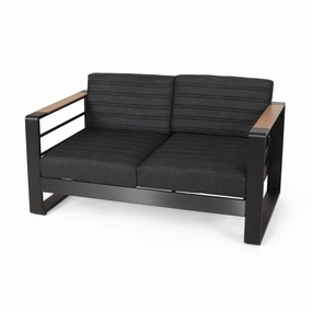 Outdoor Aluminum Loveseat with Water Resistant Cushions, Dark Gray, Natural, and Black - NH434413 stair tread rug, stair mat