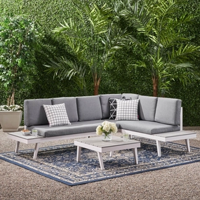 Outdoor Aluminum Sofa Sectional with Faux Wood Accents, White and Gray - NH343903 serving bowl, serving dish