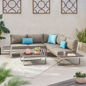 Outdoor Aluminum V-Shaped 5 Seater Sofa Set with Cushions - NH203313 cushion cover, soft furnishing