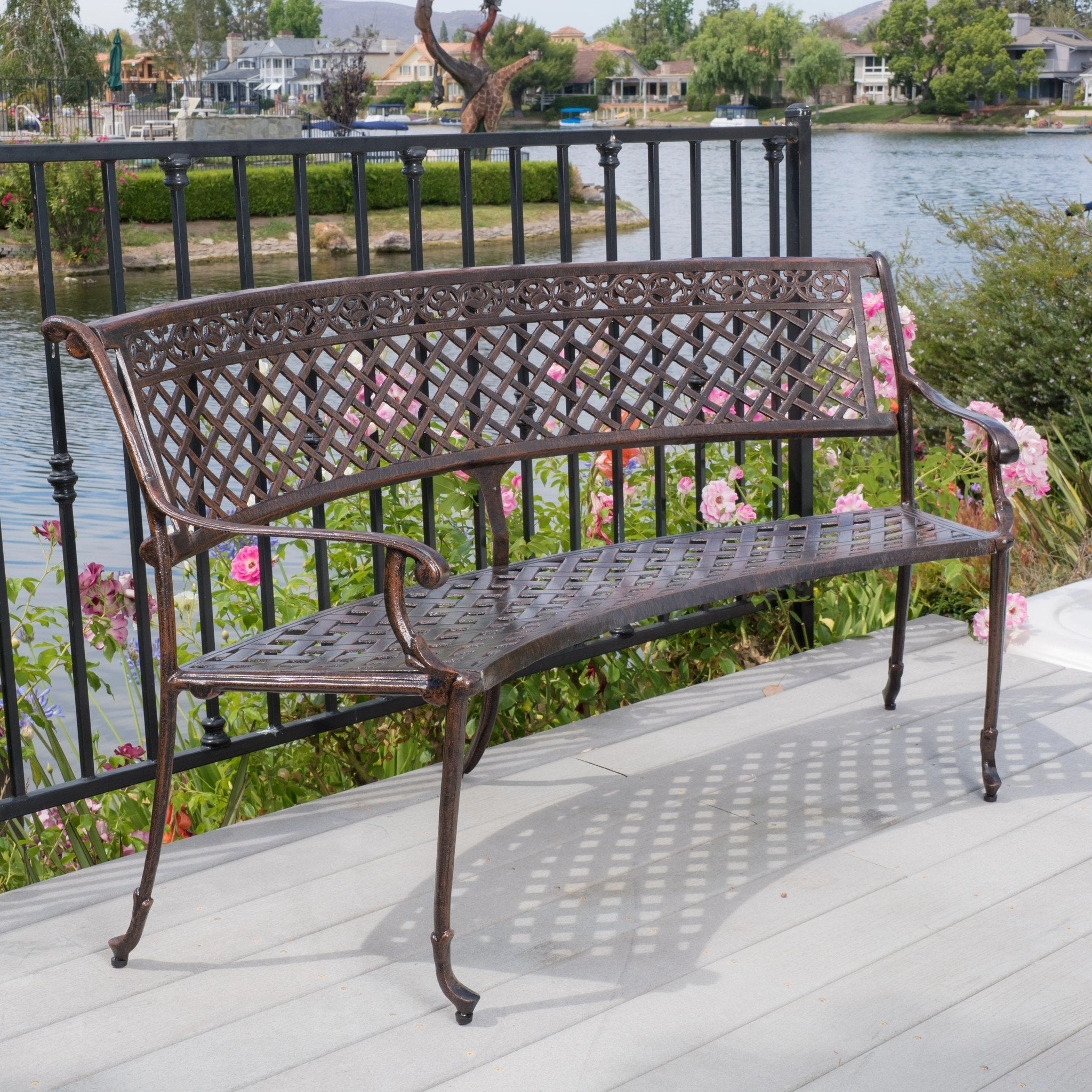 Outdoor Antique Copper Cast Aluminum Bench - NH669492 stair tread rug, stair mat