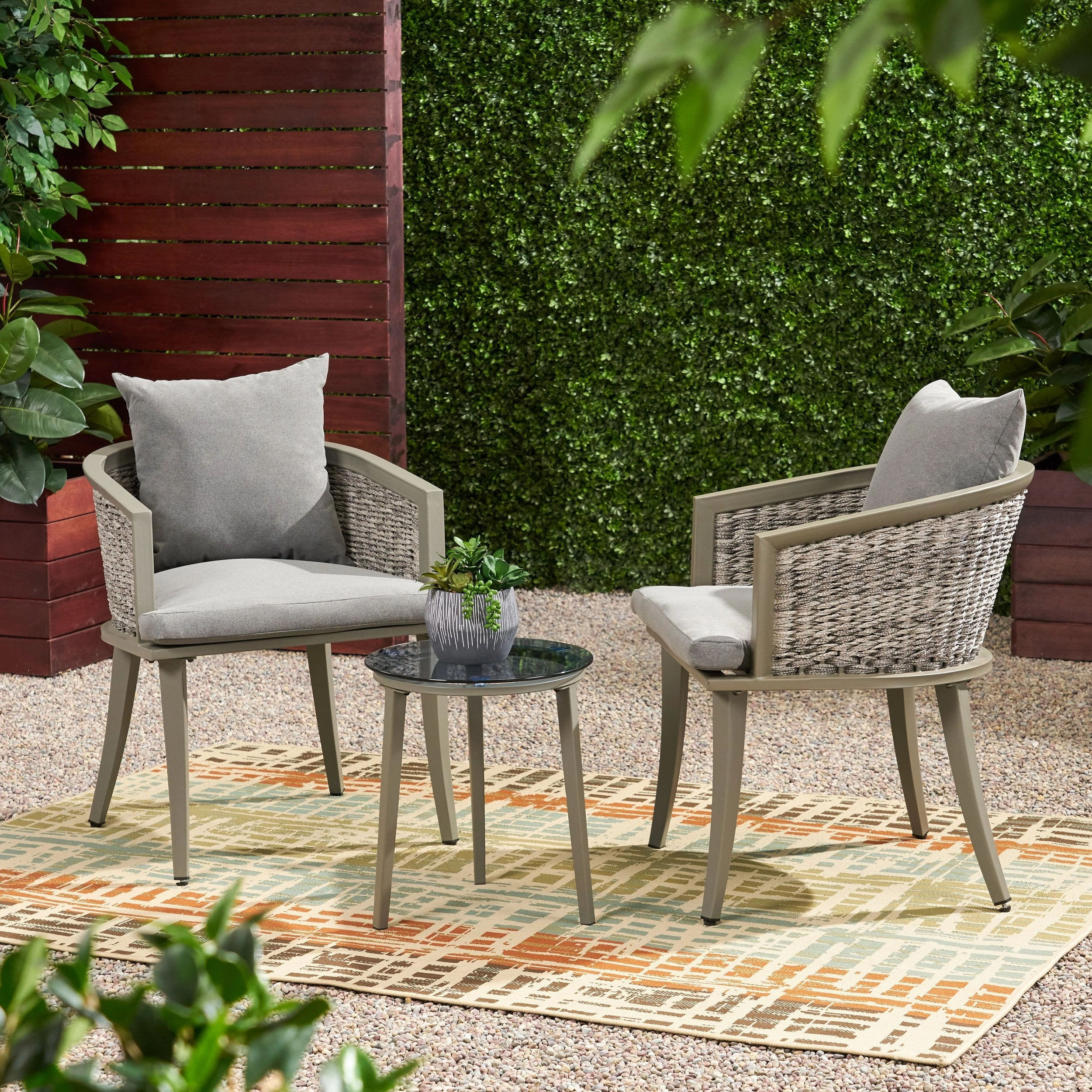 Outdoor Boho Wicker Chat Set with Side Table - NH622113 clothes rack, garment rack