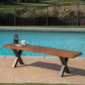 Outdoor Brown Walnut Finish Lightweight Concrete Dining Bench - NH977303 stair tread rug, stair mat
