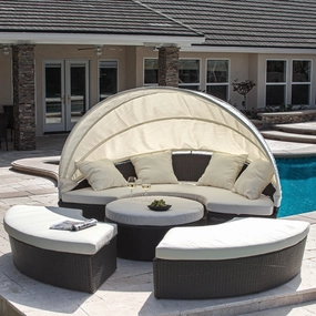 Outdoor Brown Wicker Canopy Daybed with an Ice Bucket - NH071832 serving bowl, serving dish