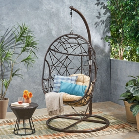 Outdoor Brown Wicker Hanging Teardrop / Egg Chair - NH669432 chandelier, pendant light