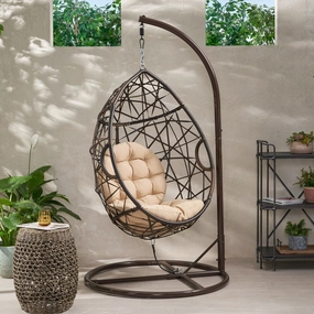 Outdoor Brown Wicker Hanging Teardrop / Egg Chair - NH791932 chandelier, pendant light