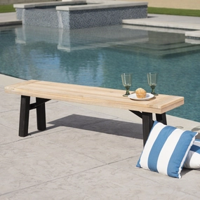 Outdoor Brushed Gray Acacia Wood Dining Bench - NH387203 stair tread rug, stair mat
