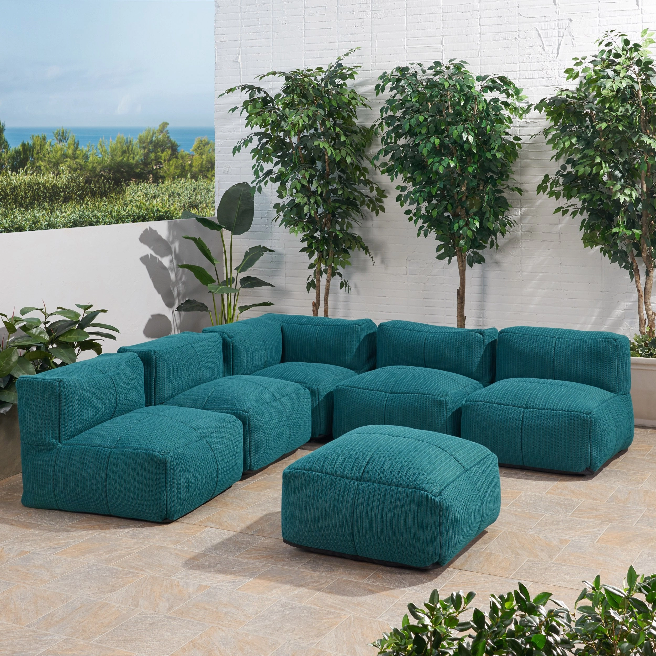 Outdoor Contemporary Fabric 5 Seater Bean Bag Sectional with Ottoman - NH032113 serving bowl, serving dish