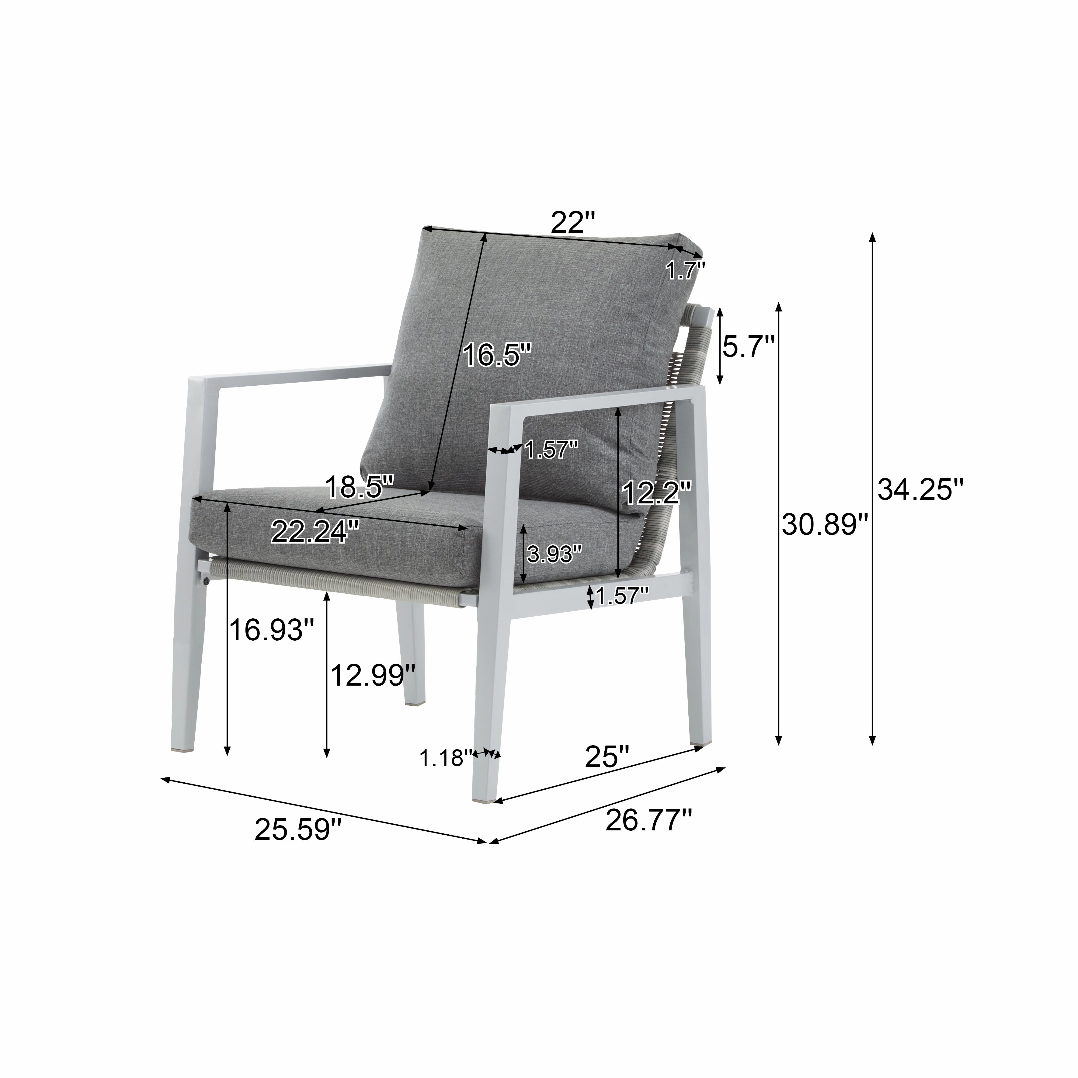 Outdoor Contemporary Gray Rope Accent Chair Club Chair, Aluminum