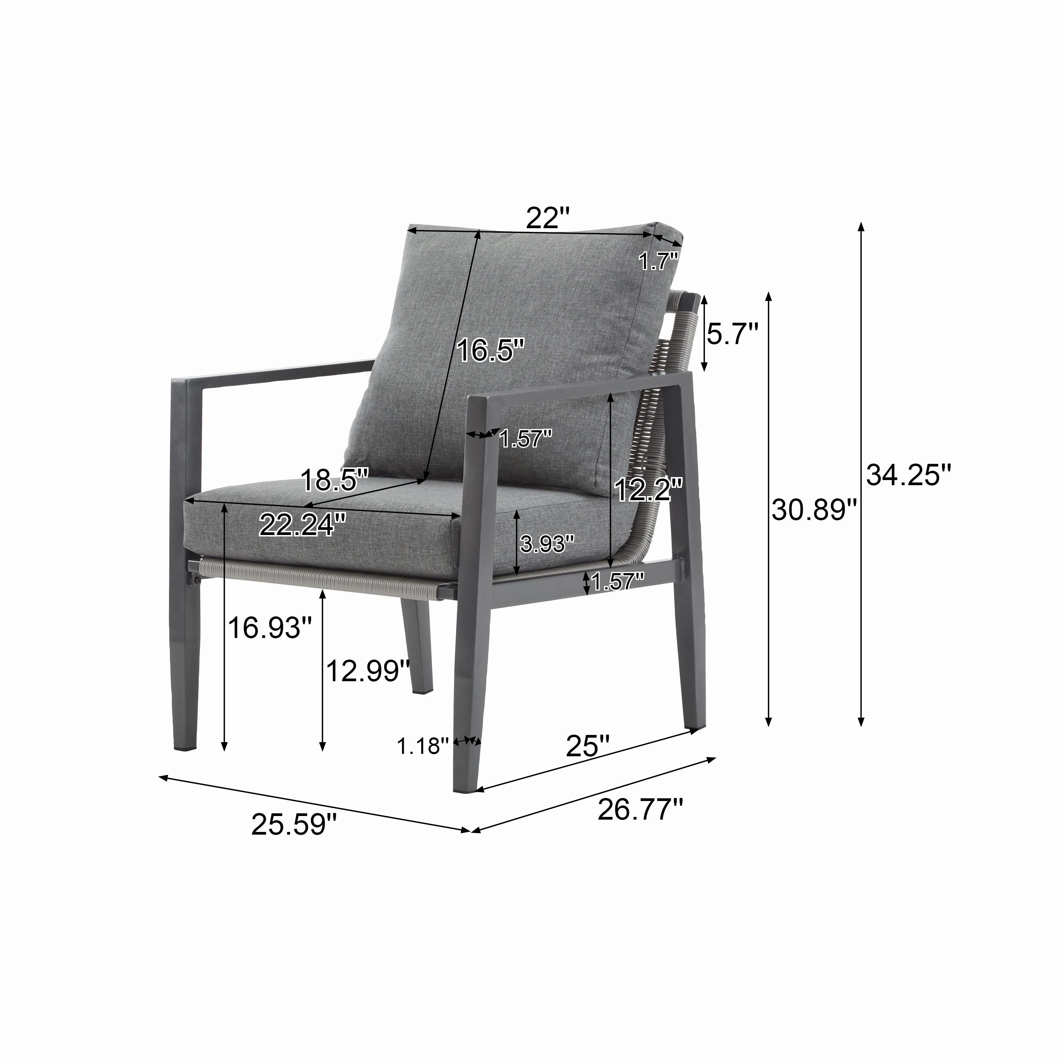 Outdoor Contemporary Gray Rope Accent Chair Club Chair, Aluminum