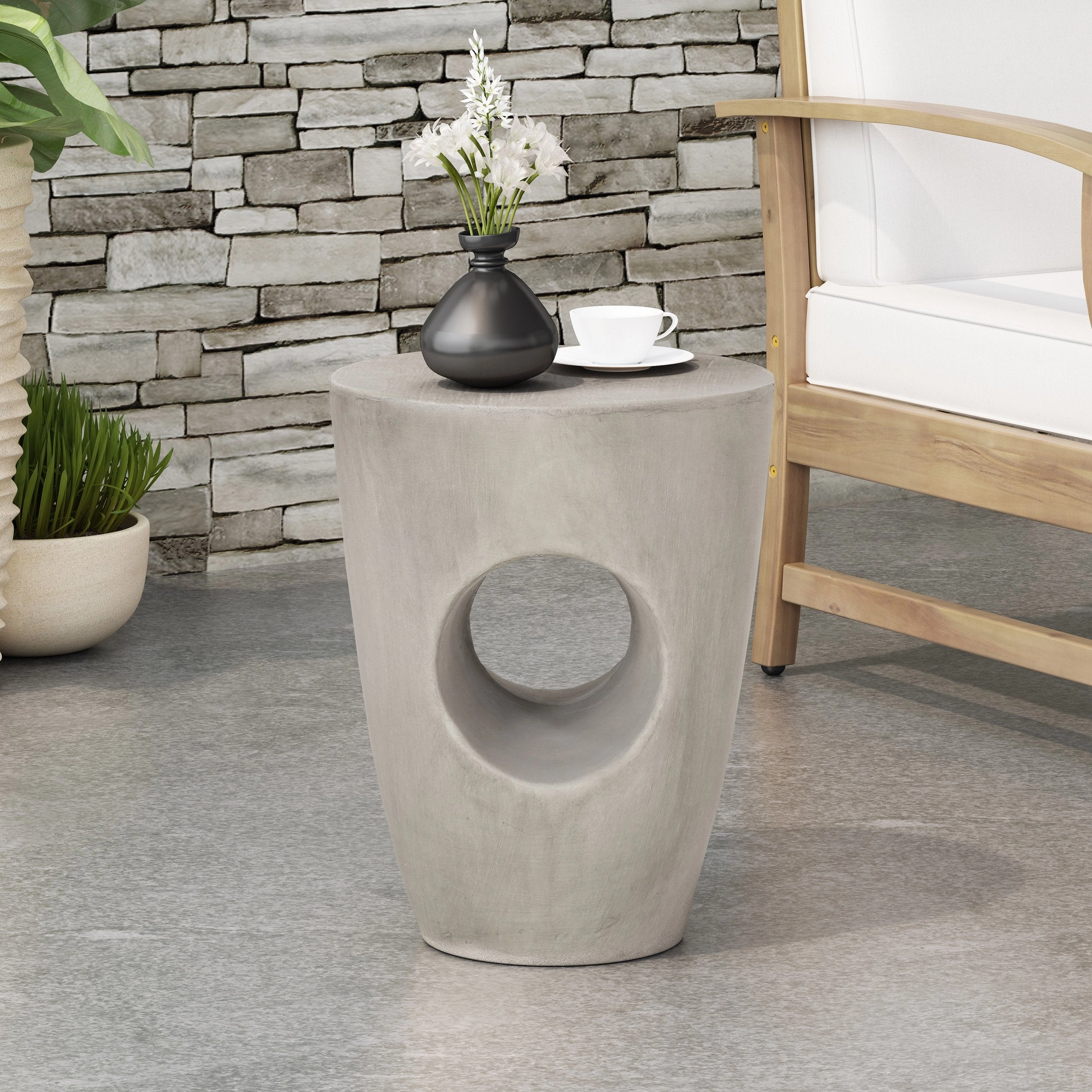 Outdoor Contemporary Lightweight Concrete Accent Side Table - NH767213 coffee table, accent table