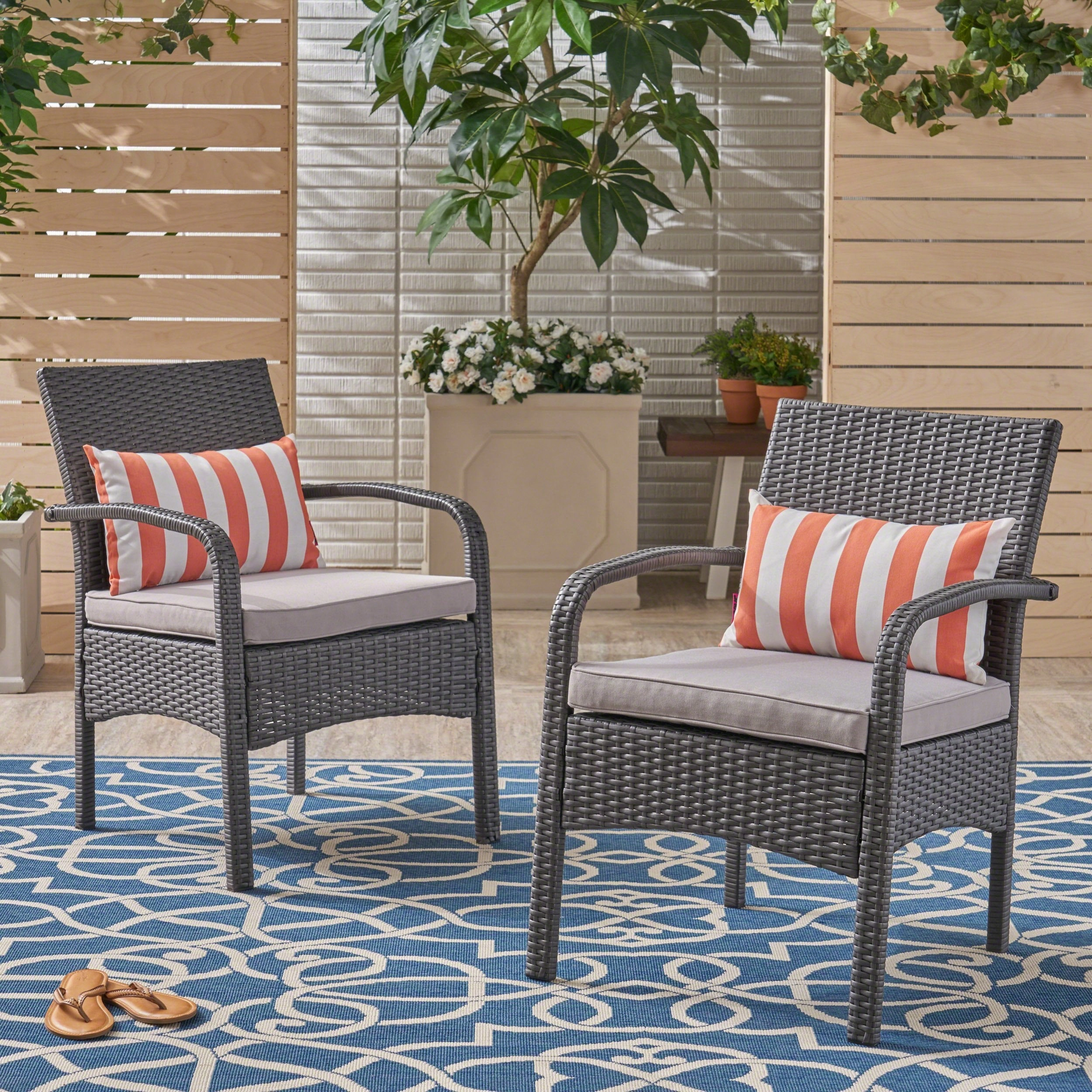 Outdoor Contemporary Wicker Club Chairs with Cushion (Set of 2) - NH908503