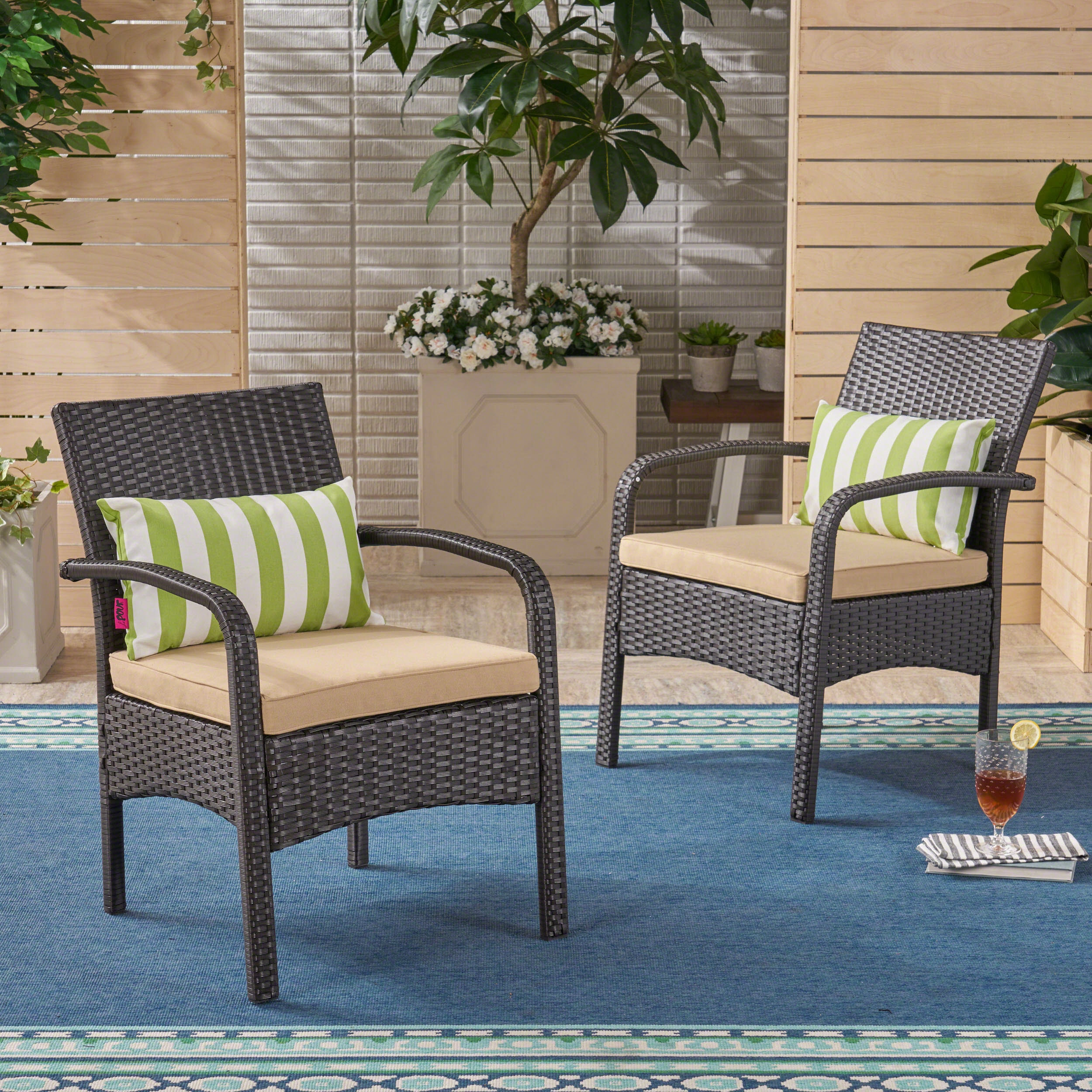 Outdoor Contemporary Wicker Club Chairs with Cushion (Set of 2) - NH908503 clothes rack, garment rack