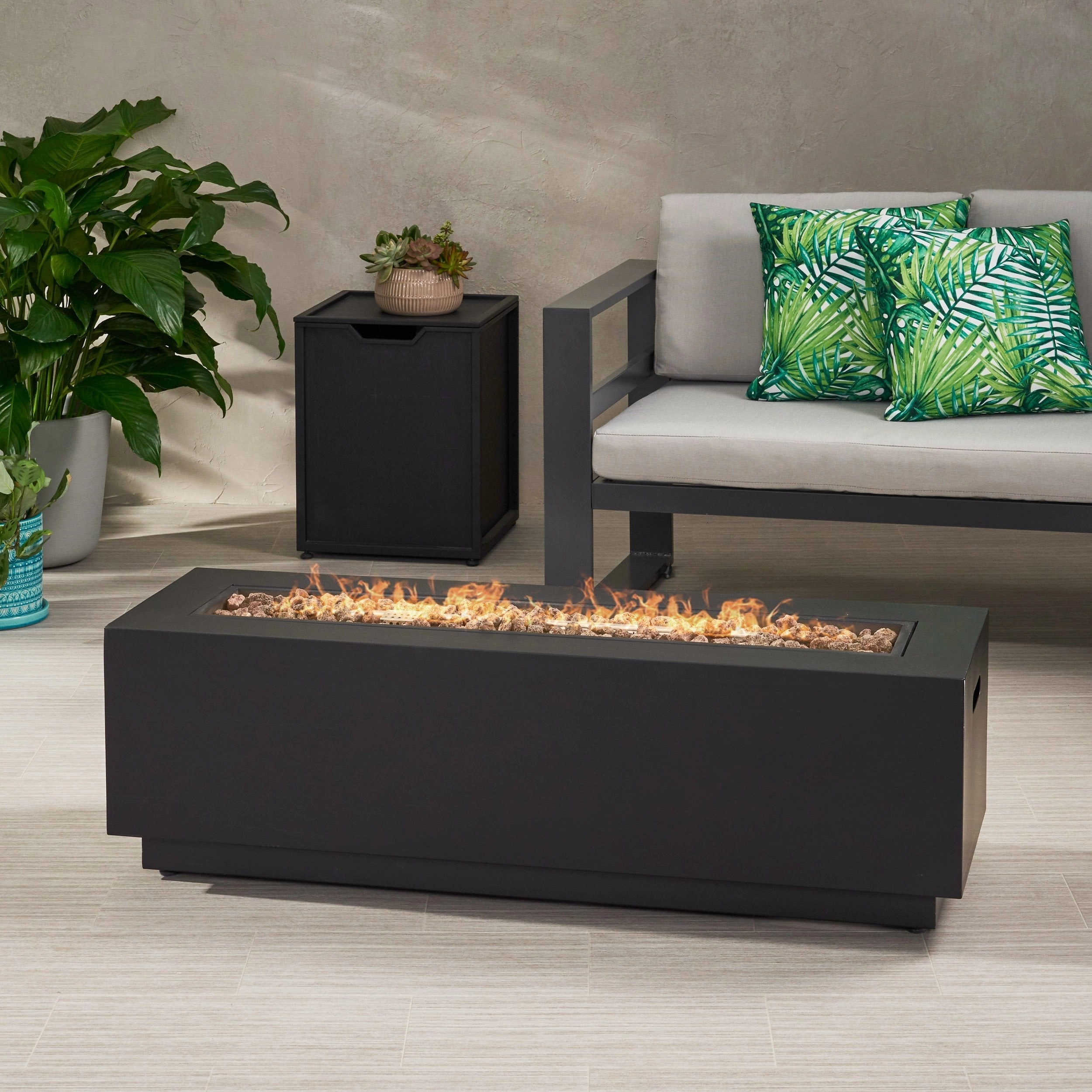 Outdoor Dark Gray Iron Rectangular Propane Fire Pit - 50,000 BTU - NH710403 floor chair, tatami chair