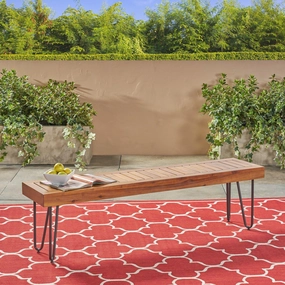Outdoor Farmhouse Slat-Top Acacia Wood Bench w/ Metal Hairpin Legs - NH978403 stair tread rug, stair mat