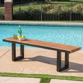 Outdoor Faux Live Edge Teak Finish Lightweight Concrete Dining Bench - NH308303 stair tread rug, stair mat