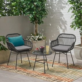Outdoor Faux Wicker 2 Seater Chat Set with Tempered Glass Table - NH456903 clothes rack, garment rack