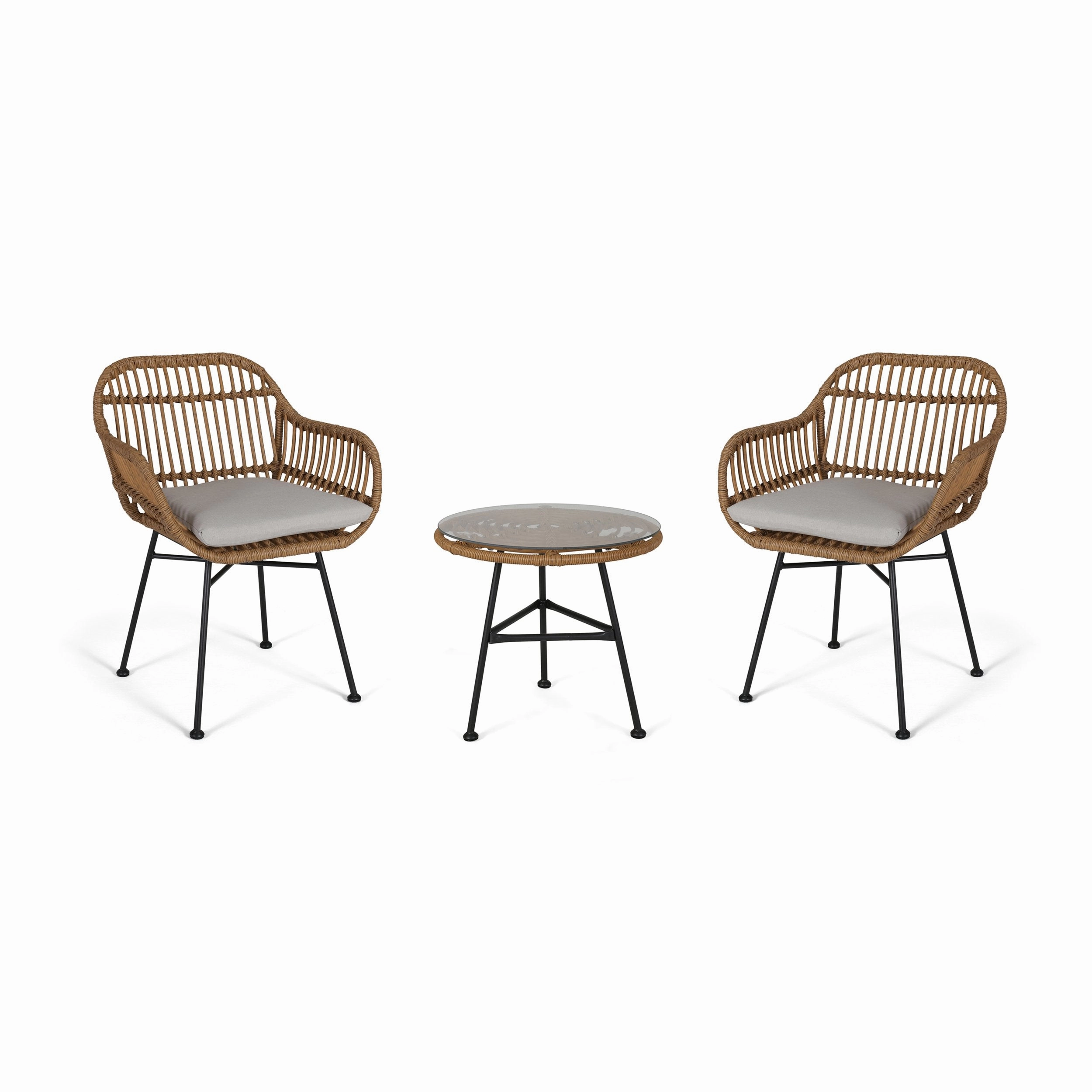 Outdoor Faux Wicker 2 Seater Chat Set with Tempered Glass Table - NH456903
