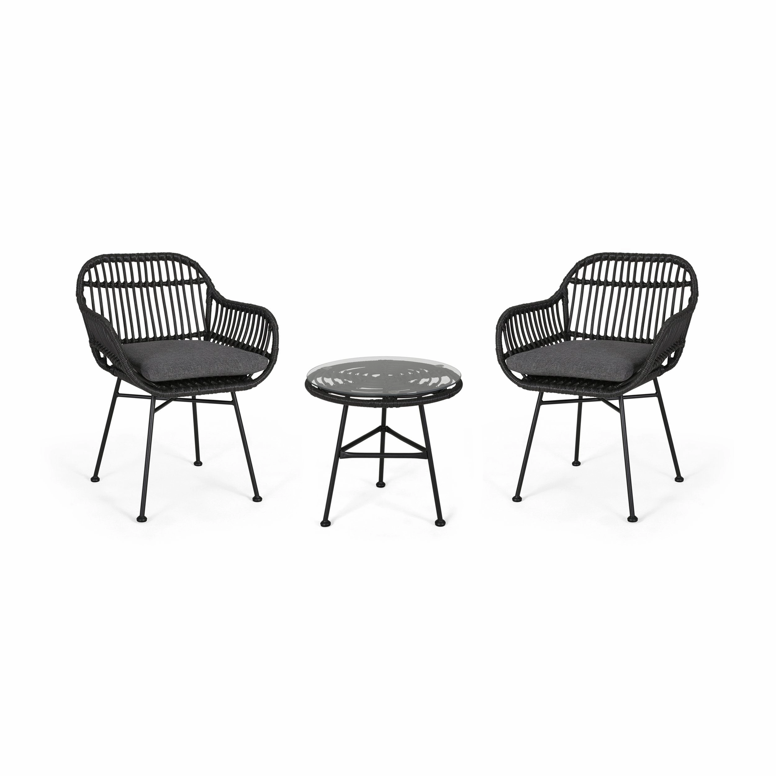 Outdoor Faux Wicker 2 Seater Chat Set with Tempered Glass Table - NH456903