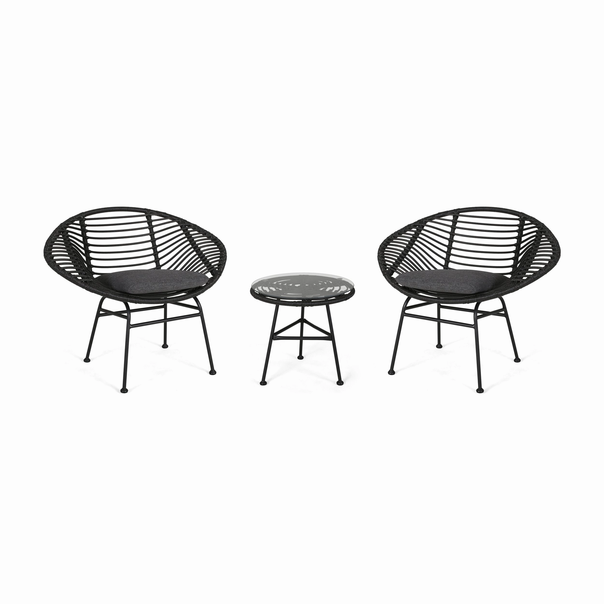 Outdoor Faux Wicker 2 Seater Chat Set with Tempered Glass Table - NH656903