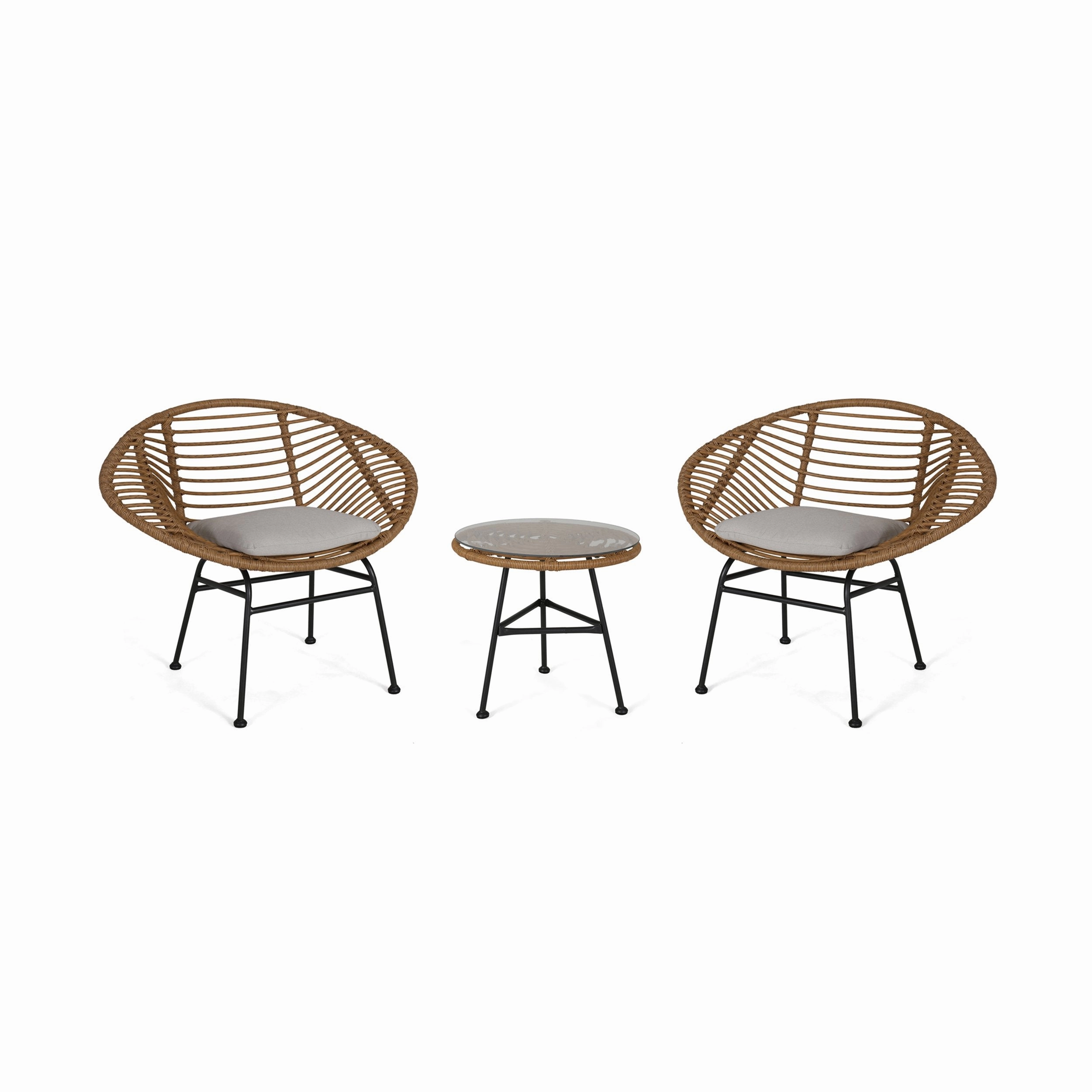 Outdoor Faux Wicker 2 Seater Chat Set with Tempered Glass Table - NH656903