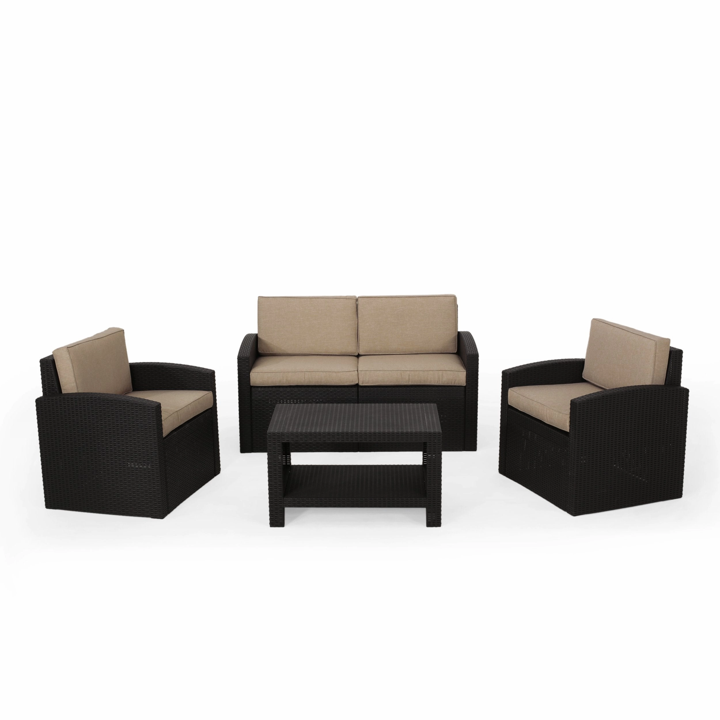 Outdoor Faux Wicker 4 Seater Chat Set with Cushions - NH953313 clothes rack, garment rack