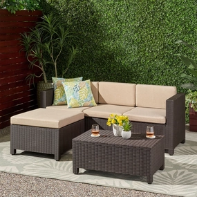 Outdoor Faux Wicker Print 3 Seater Sectional Set with Ottoman - NH951113 serving bowl, serving dish