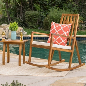 Outdoor Geometric Teak Acacia Wood Rocking Chair with Accent Table - NH652992 chandelier, pendant light