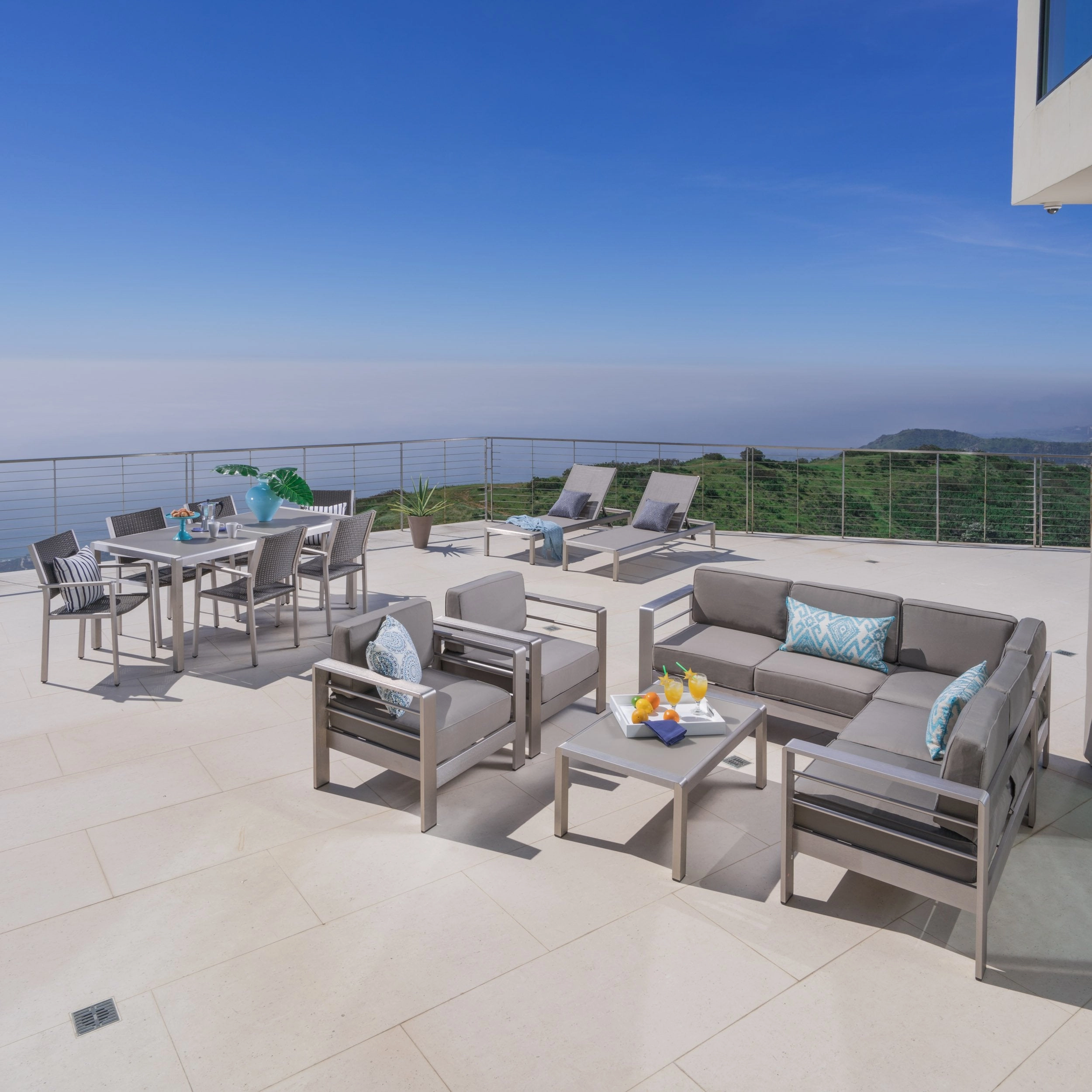 Outdoor Glass Dining Set with Sofa Set, Club Chairs, & Lounges - NH084003 cushion cover, soft furnishing
