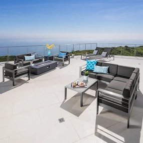Outdoor Gray Aluminum 11 Piece Estate Patio Collection with Firepit - NH008103 cushion cover, soft furnishing