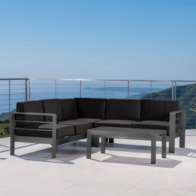 Outdoor Gray Aluminum 4 Piece V-Shape Sectional Sofa Set - NH408103 serving bowl, serving dish