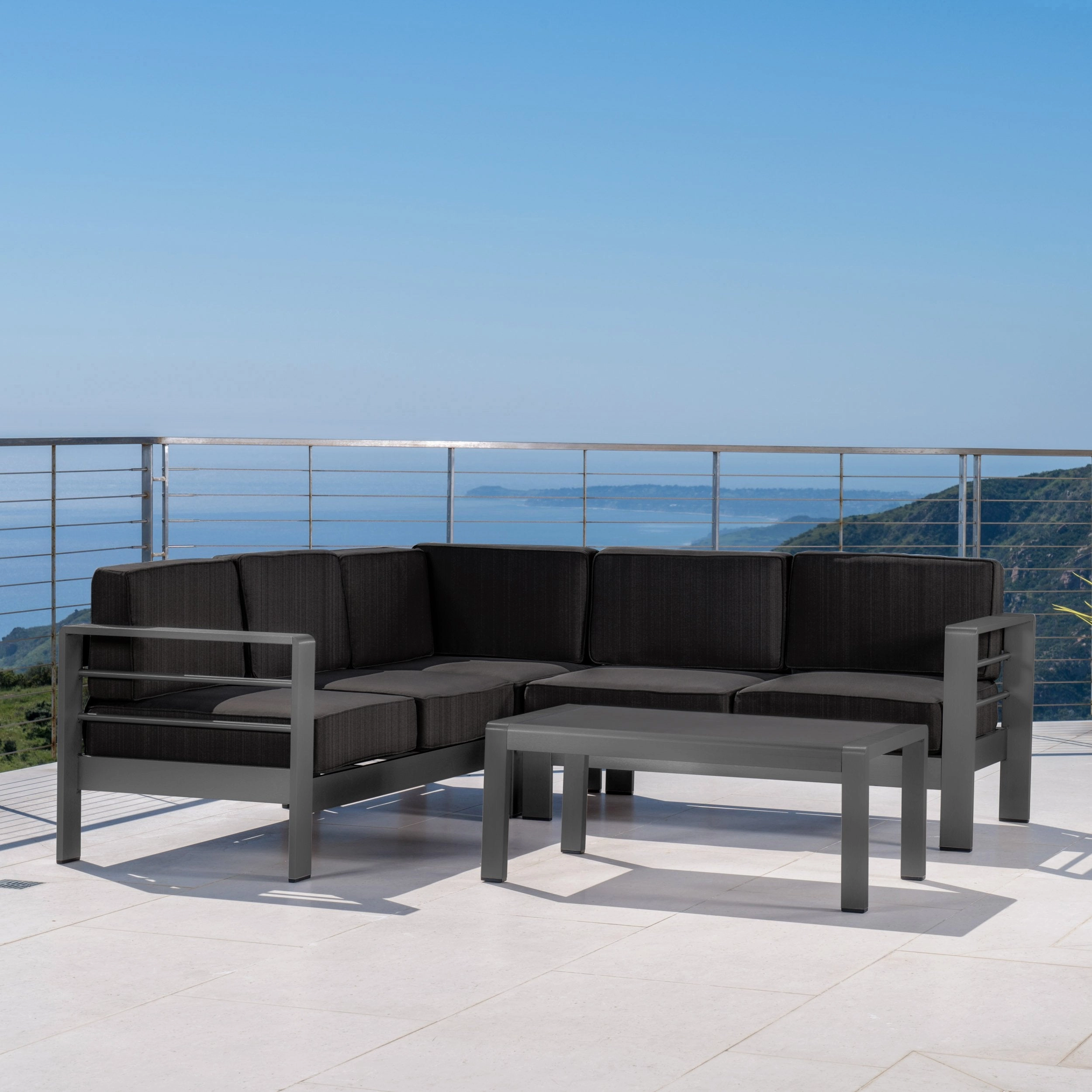 Outdoor Gray Aluminum 4 Piece V-Shape Sectional Sofa Set - NH408103 serving bowl, serving dish