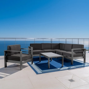 Outdoor Gray Aluminum 5 Piece Sectional Sofa Set with Club Chair - NH308103 serving bowl, serving dish
