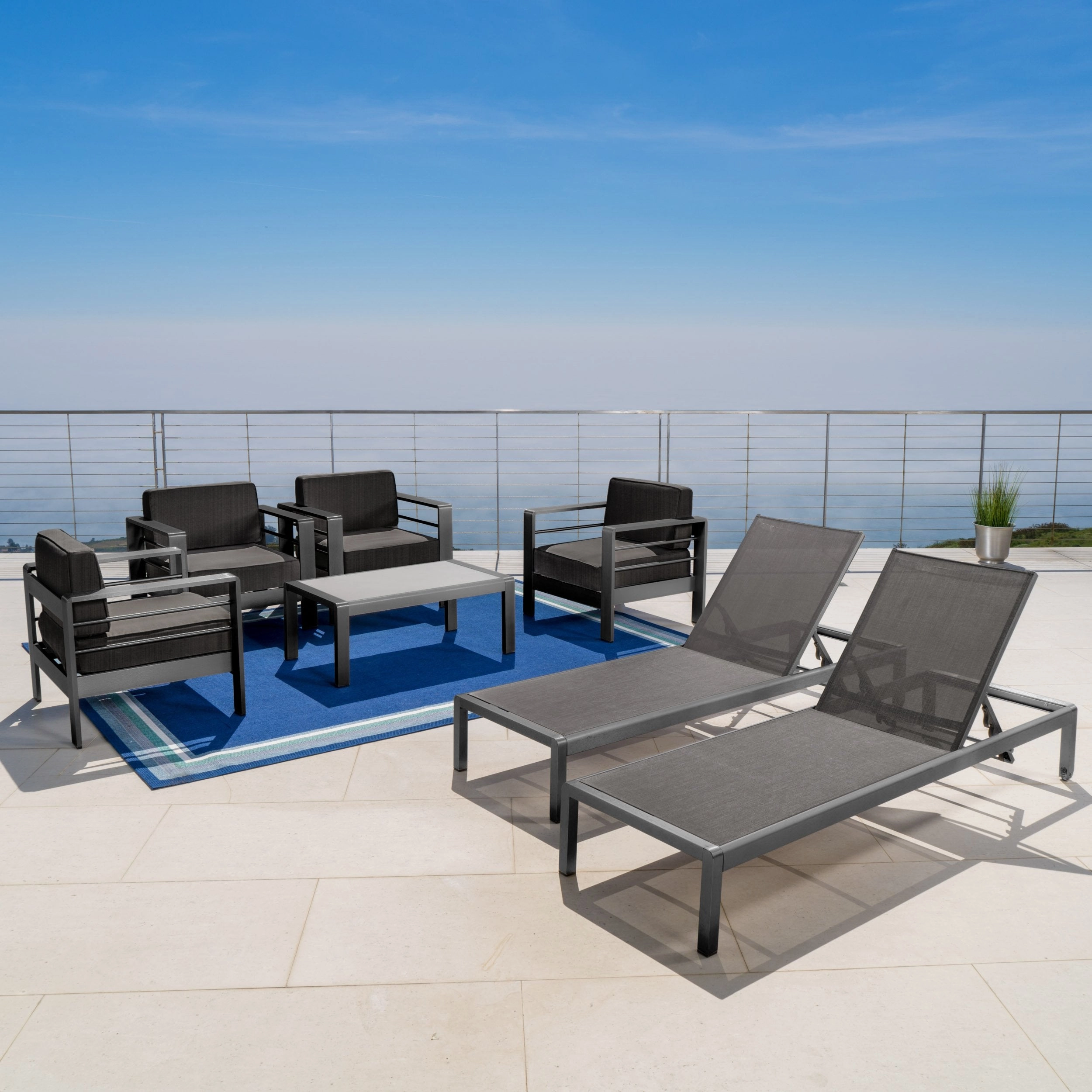 Outdoor Gray Aluminum 7 Piece Chat Set with Pair of Lounges - NH208103 clothes rack, garment rack