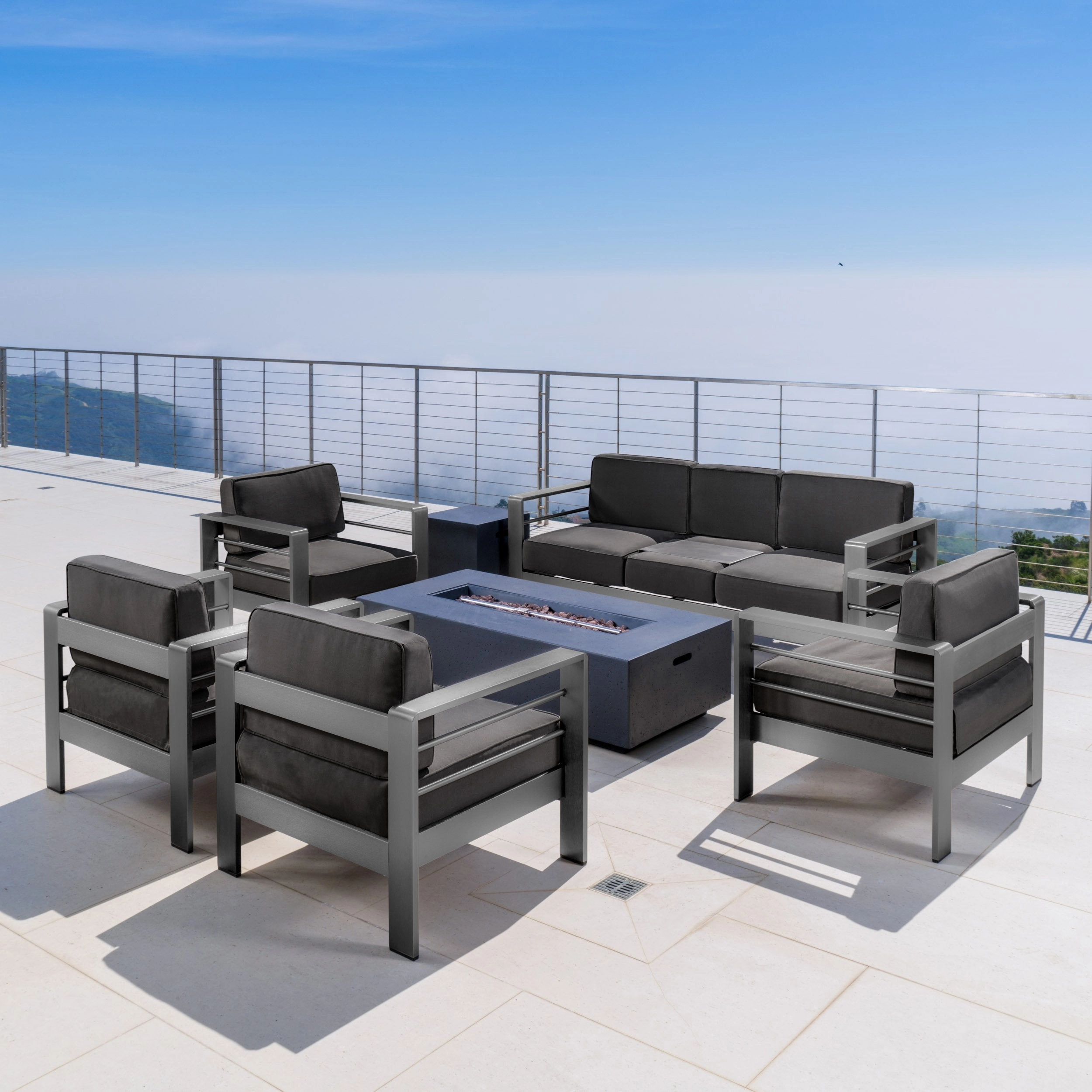 Outdoor Gray Aluminum 7 Piece Sofa Chat Set with Fire Table - NH587103 cushion cover, soft furnishing