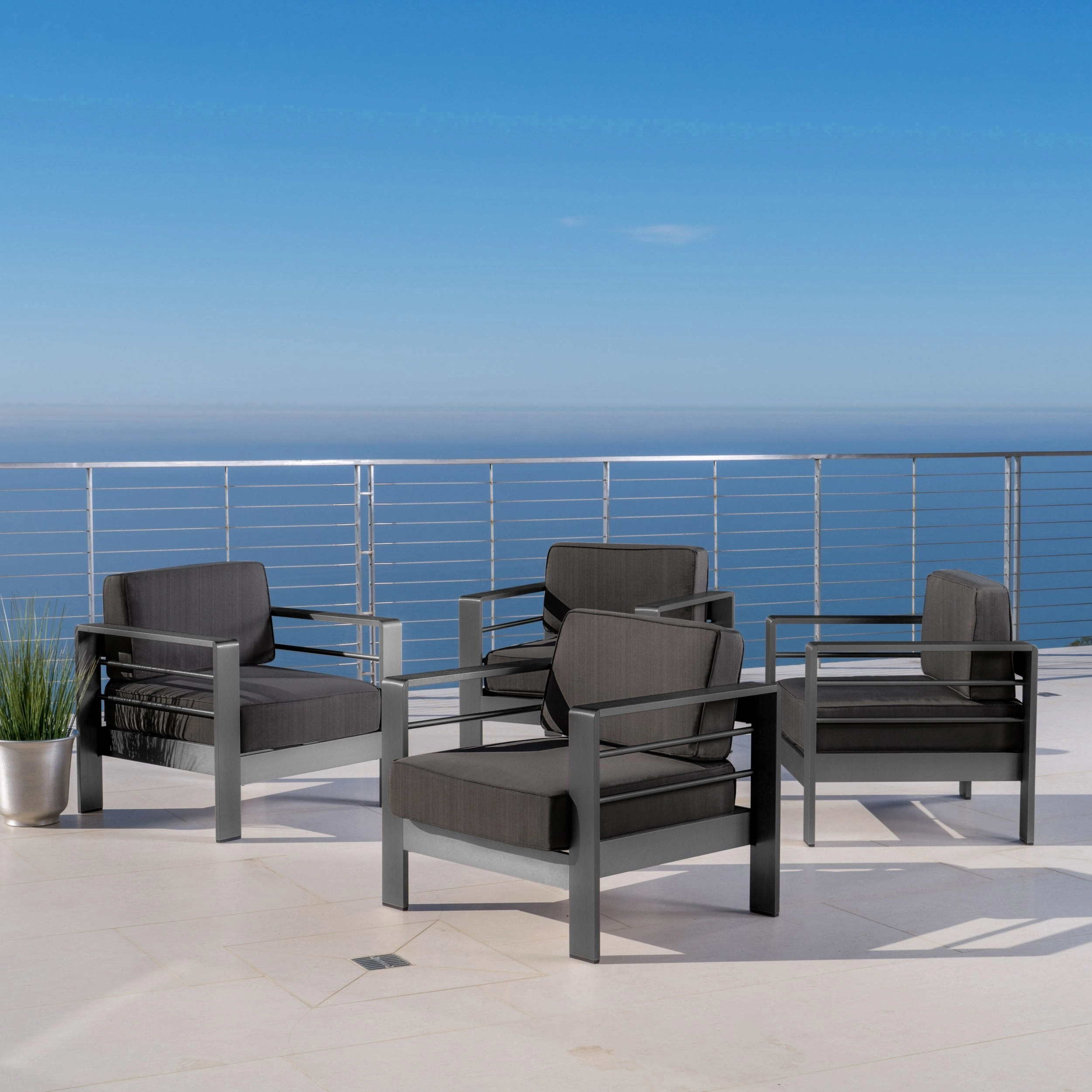 Outdoor Gray Aluminum Club Chairs with Water Resistant Cushions - NH597103
