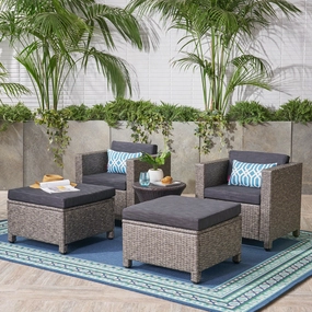 Outdoor Gray PE Wicker Club Chair with Ottoman (set of 2) - NH447403 chandelier, pendant light